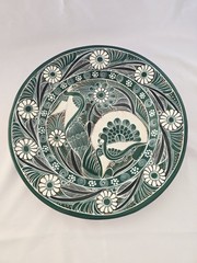 16″ Justino Garcia Tonala Mexico Pottery Platter Signed Folk Art Green, White