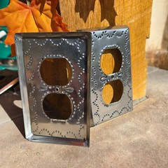 Mexican Punch Tin double outlet plate cover Folk Art Silver