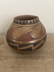Vintage Mexico Pottery Mata Ortiz Round Bottom Pot Vase Signed 5×5” Wide Mouth