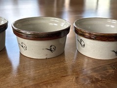 Mexican Tonala Pottery Bowl, Blue Brown Glaze, Bird , Mexico Set Of 4