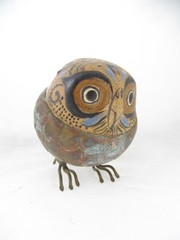 4″ Blazquez Mexico Vintage Folk Art Brass Pottery Owl Sculpture Figurine