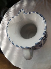 Classic White Glazed Base Spanish Talavera Ceramic Pitcher 8 inches tall