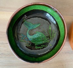 Set of 2 – Fish Folk Art Terracotta Pottery Bowls – 6.5” – Mexico – Signed A.C.