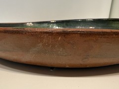Mid Century Michoacan Patamban Pottery Charger Plate Green Brown Glaze 12.5″