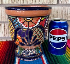Lg Mexican Ceramic Flower Pot Planter Folk Art Pottery Handmade Talavera #3