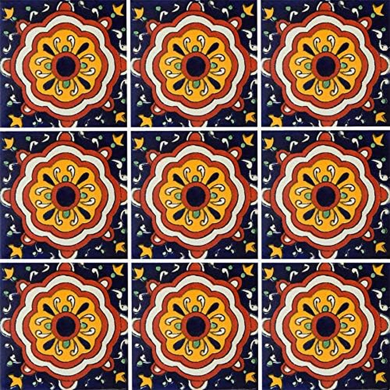 9 Mexican Tiles 4″ X 4″ Hand Painted Talavera C175