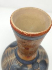 Vintage Barro Bruñido/Burnished Tonala Pottery Vase, Blue Floral on Red Clay