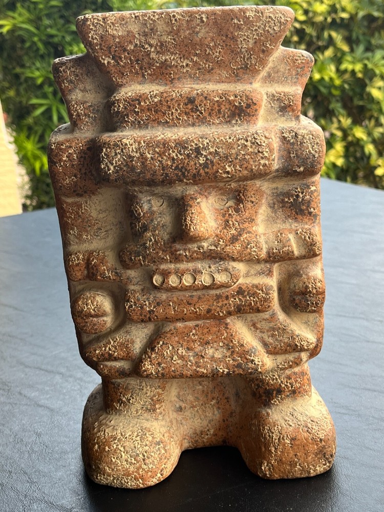 Vintage Mid Century Modern MCM Aztec Statue Terra Cotta Clay Figure 10.5″ Tall