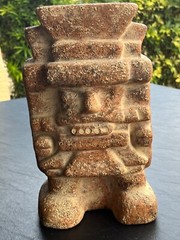 Vintage Mid Century Modern MCM Aztec Statue Terra Cotta Clay Figure 10.5″ Tall