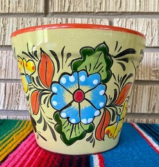 Lg Mexican Ceramic Flower Pot Planter Folk Art Pottery Handmade Talavera L#9