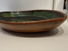 Mid Century Michoacan Patamban Pottery Charger Plate Green Brown Glaze 12.5″