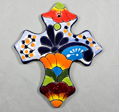 Talavera Hand Painted Sm Cross Cruz Roquera Chica Mexican Folk-Art Clay Floral