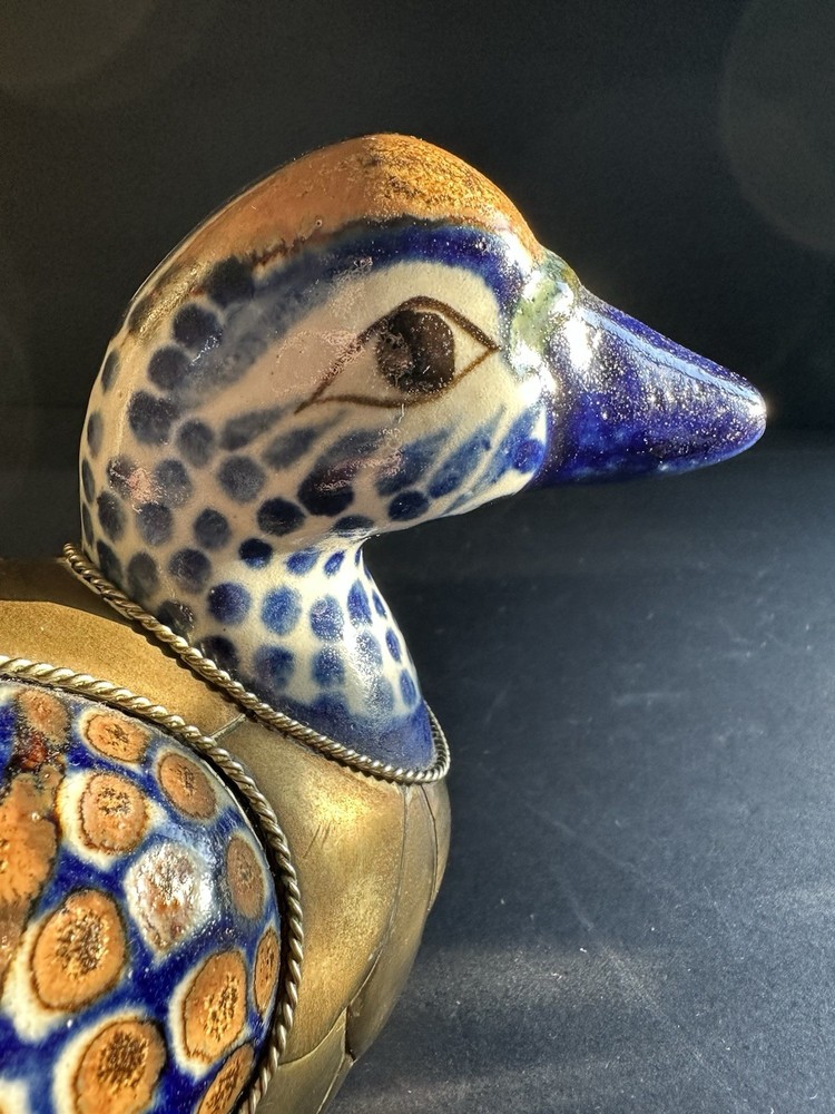 Vtg Mexico Tonala Mexican Folk Art Sergio Bustamanta Style Mallard Duck 8” Brass