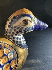 Vtg Mexico Tonala Mexican Folk Art Sergio Bustamanta Style Mallard Duck 8” Brass