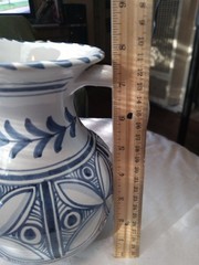 Classic White Glazed Base Spanish Talavera Ceramic Pitcher 8 inches tall