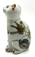 Ken Edwards Cat Kitten El Palomar Pottery Figurine Signed 5″ Mexico Birds Floral