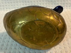 TONALA DUCK BIRD PORCELAIN/CERAMIC / BRASS ROYAL BLUE & WHITE
