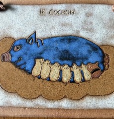 Red Clay Handmade Studio Art Pottery Glazed Mother Pig & Piglets Wall Hanging