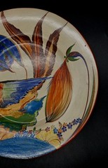 1930s Mexico Folk Art Hand Painted Wall Plate Bird Floral 12½”
