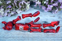 Red Devil Skeleton Clay Adjustable Handmade Pineda Mexican Folk Art Small Size
