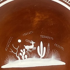 Jimon Family Mexico Signed White Deer Red Rust Tonala Hand Painted Plate 8-1/4”