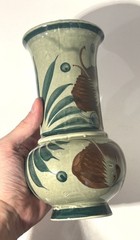Vintage- Tonala Mexican Pottery 8.5 inches Green Vase- Signed- Hand Painted