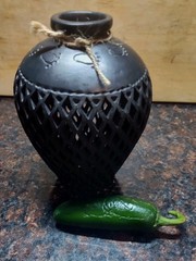 Beautiful Mexican Barro Negro Pottery Vase, 7″ Tall, Cutout Black Clay, Oaxaca