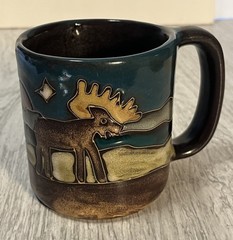 Mara Stoneware Moose Coffee Mug Large 16 Oz Made in Mexico Pottery Blue Brown