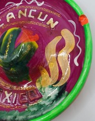 VTG Red Clay Pottery Hat Shape Ashtray Purple Green Cancun Mexico Sombrero 4″D