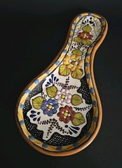 Handmade Mexican Talavera Spoon Rest With Vibrant Floral Design 11″