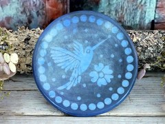Blue Hummingbird Tripod Clay Plate Handmade Michoacán Mexico Folk Art Small Sz