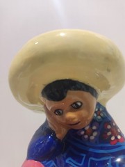 Mexican Handmade Hand Painted Pottery Figurine with Sombrero Folk Art
