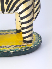 Vintage Mexican Folk Art Candle Holder Handmade Zebra Birds Clay Pottery Large