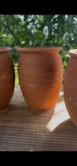 Handcrafted Lead-Free Clay Cup Set of 4 – Modern Barrel Design for Cold Drinks