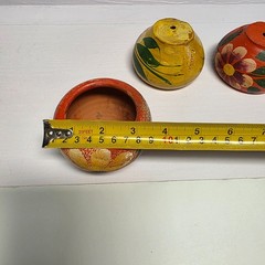 Lot of 3 Vintage Mexican Folk Art Clay Pottery Planter Pots Yellow Flowers Small