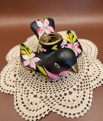 Vintage Tonala-Style Mexican Folk Art Bird Taper Candle Incense Holders Pair