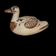 🦆 VTG Mexican Tonalá Pottery Duck Hand-Painted Folk Art Sculpture Signed 12″