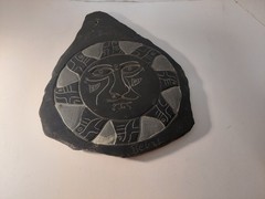 Vintage Carved Black Stone Pottery Inca Wall Hanging Sun Plate 11 In Tall