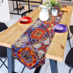 Mexican Talavera Ceramic Tile Pattern Linen Table Runners Dinner Table Setting
