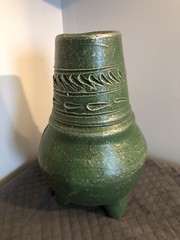 Table Top Chiminea Pottery Green Hand Made 8 Pounds Solid House Decor