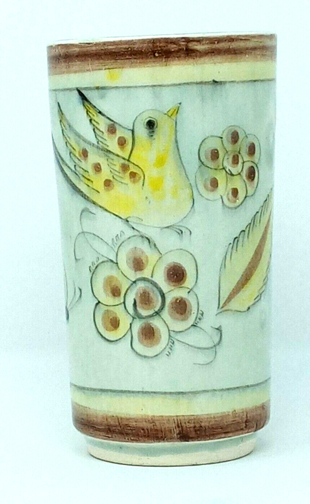 Tonala Baby Blue glaze Bird Butterfly Tall Cup or straight sided Vase vgc