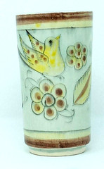 Tonala Baby Blue glaze Bird Butterfly Tall Cup or straight sided Vase vgc
