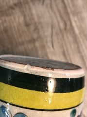 Mexico Tonala Pottery Cylinder Vase Flowers Floral Yellow Blue Green Art D8
