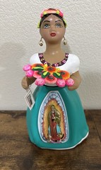 NEW! Great Gift- Navarro Lupita Doll-Blue-green Skirt/3D Virgen De Guadalupe!