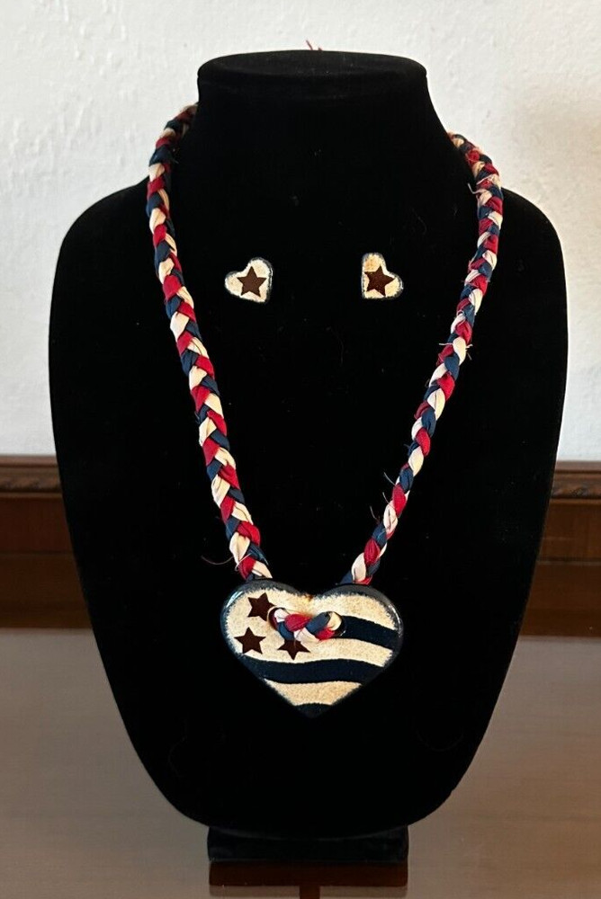 Heart Necklace Clay Handmade Rope Necklace with Heart & Stars Earrings