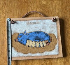 Red Clay Handmade Studio Art Pottery Glazed Mother Pig & Piglets Wall Hanging