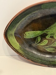 Mid Century Michoacan Patamban Pottery Charger Plate Green Brown Glaze 12.5″