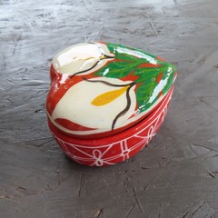 Mexican Pottery Trinket Box Heart Shape Flowers Calla Lily Hand Painted Folk Art