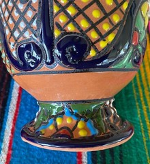 Lg Mexican Ceramic Flower Pot Planter Folk Art Pottery Handmade Talavera #3