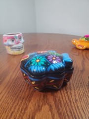 Hand-painted Mexican Clay Trinket Boxes Skull/Fish/Turtle and More Set Of 4